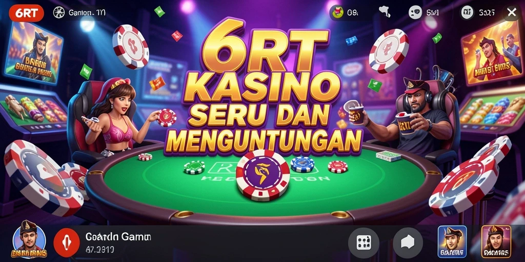 Tangkapan layar dari gameplay 6RT yang menampilkan suasana kasino yang hidup.