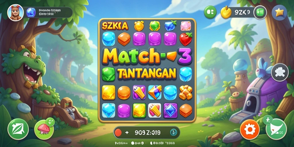 Tampilan menarik gameplay Match-3 di 9ZK yang penuh warna.