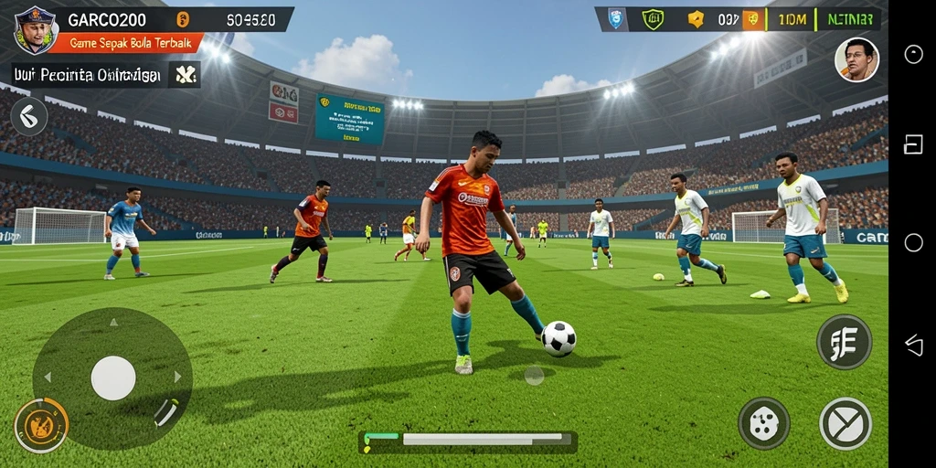Tampilan gameplay GARCO200 dengan aksi sepak bola yang mendebarkan.