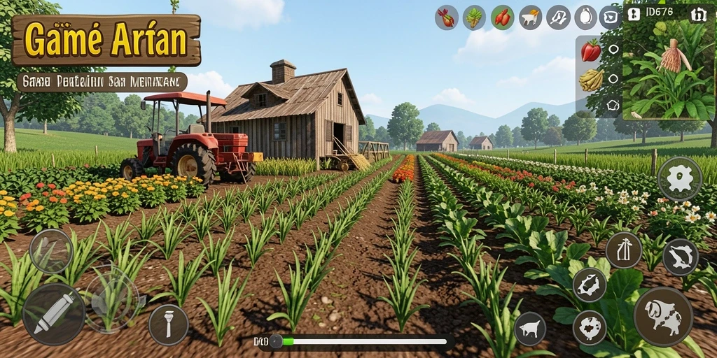 Screenshot gameplay menampilkan tanaman subur dan hewan lucu di <strong>ID678</strong>.