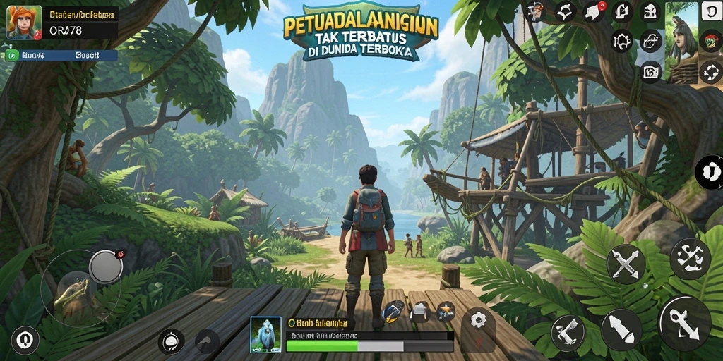 Screenshot utama ORA78 menampilkan petualangan seru di dunia terbuka.