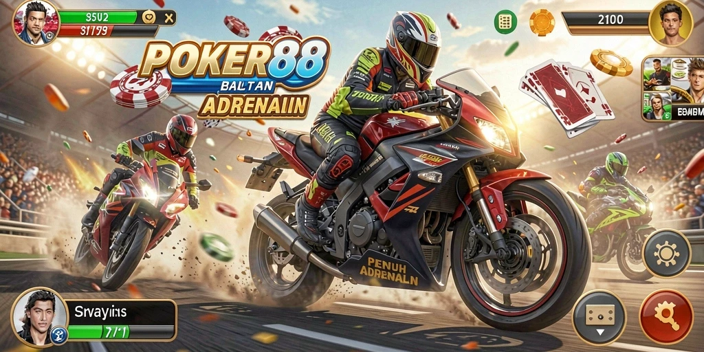 Tampilan gameplay POKER88 dengan balapan motor yang mendebarkan.