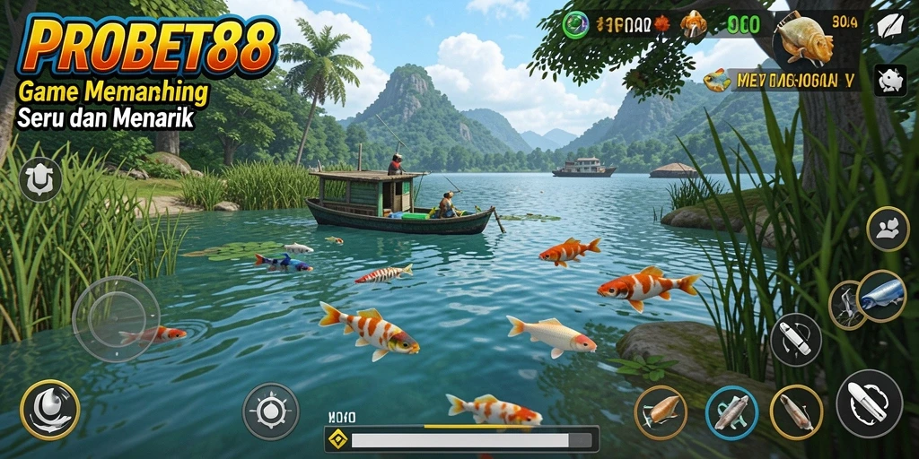 Gameplay menarik di tengah lokasi memancing yang indah.