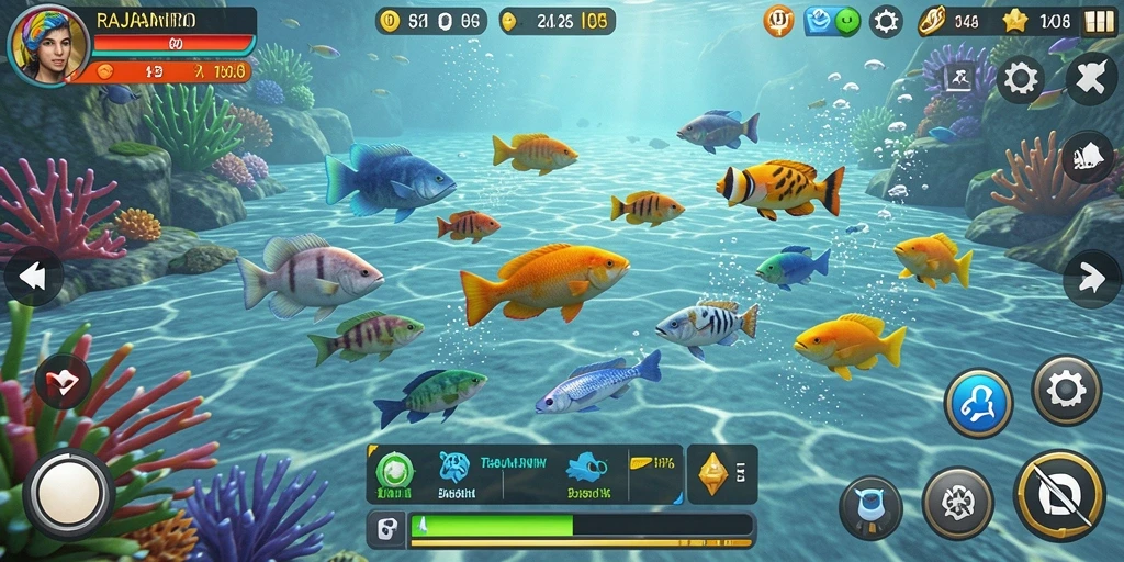 Tampilan gameplay seru ketika menembak ikan dalam RAJAMPO.