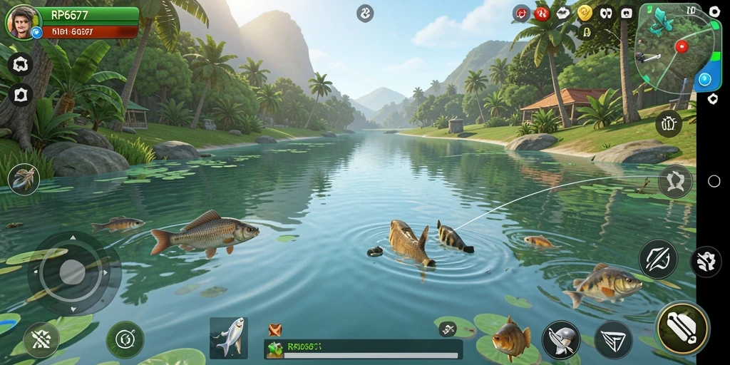 Tampilan gameplay RP6677 yang menakjubkan saat menangkap ikan.