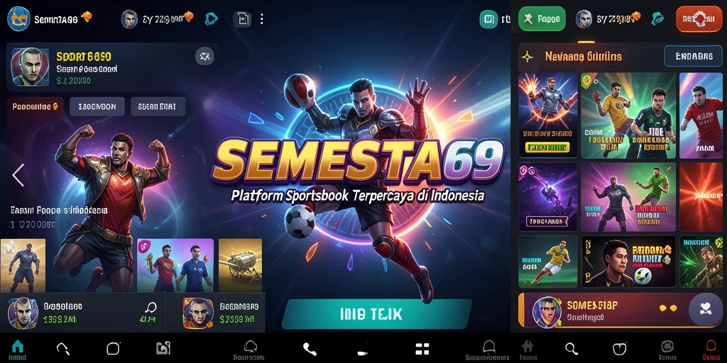 Tampilan utama aplikasi SEMESTA69 dengan fitur sportsbook yang lengkap.